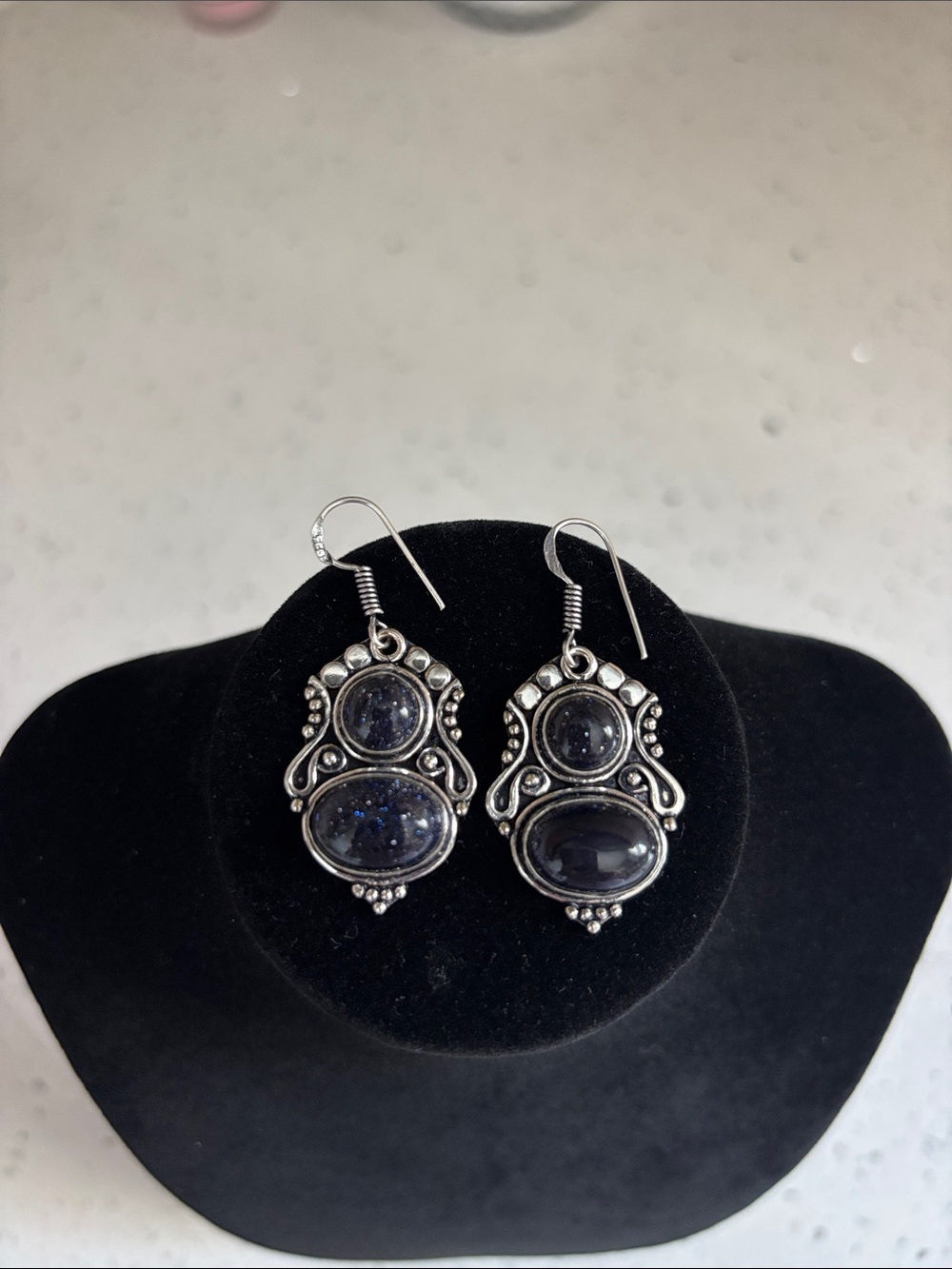 Sterling Silver Blue Sunstone Gemstone Drop Earrings